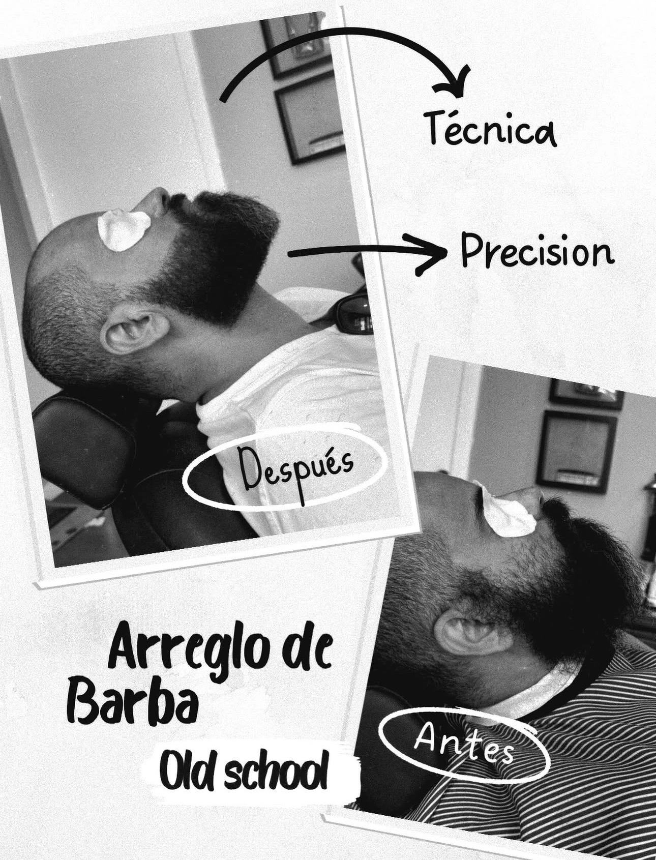 Antes y después de un arreglo de barba old school en Barbería Pelloso